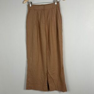 Abercrombie Fitch Linen Blend Wide Leg Pants Womens Sz Small Tan High Rise Brown